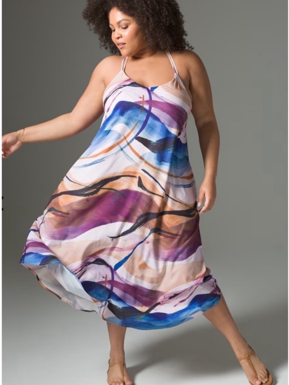 Soma Strappy Midi Slip Dress in Blue, Purple & Brown